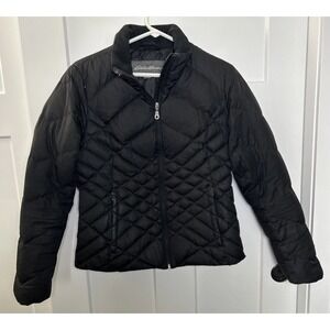Eddie Bauer Womens SMALL Premium Goose Down Short Black Puffer Jacket/Coat